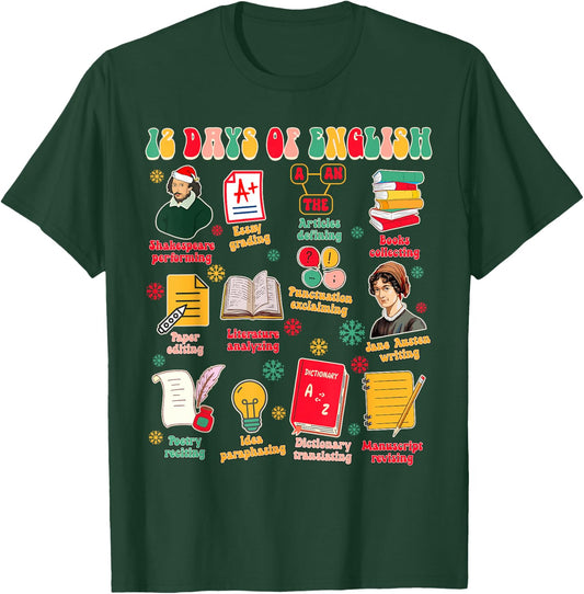 Christmas Xmas English Teacher Teaching 12 Days Of English T-Shirt - T-Shirt | Forest