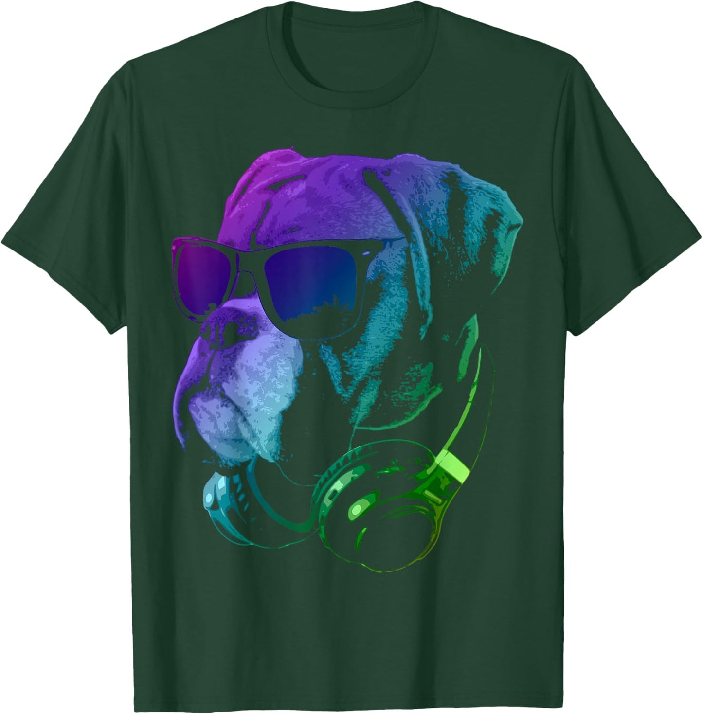 Boxer Dog with Sunglasses and Headphones Small T-Shirt - T-Shirt | Forest