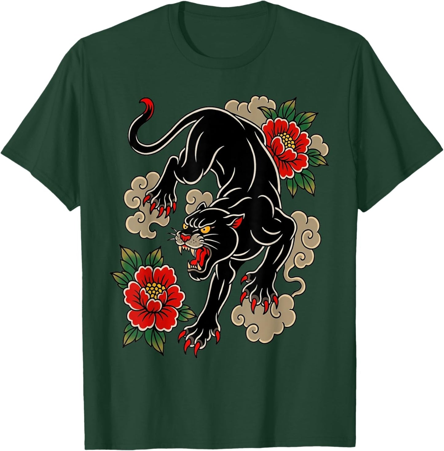 Traditional Tattoo Panther Old-School Flash-Art Graphic T-Shirt - T-Shirt | Forest
