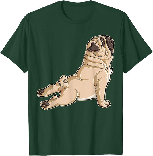 Pug Yoga Fitness Workout Gym Dog Lovers Puppy Athletic Pose Men Women Girls Kids T-Shirt - T-Shirt | Forest