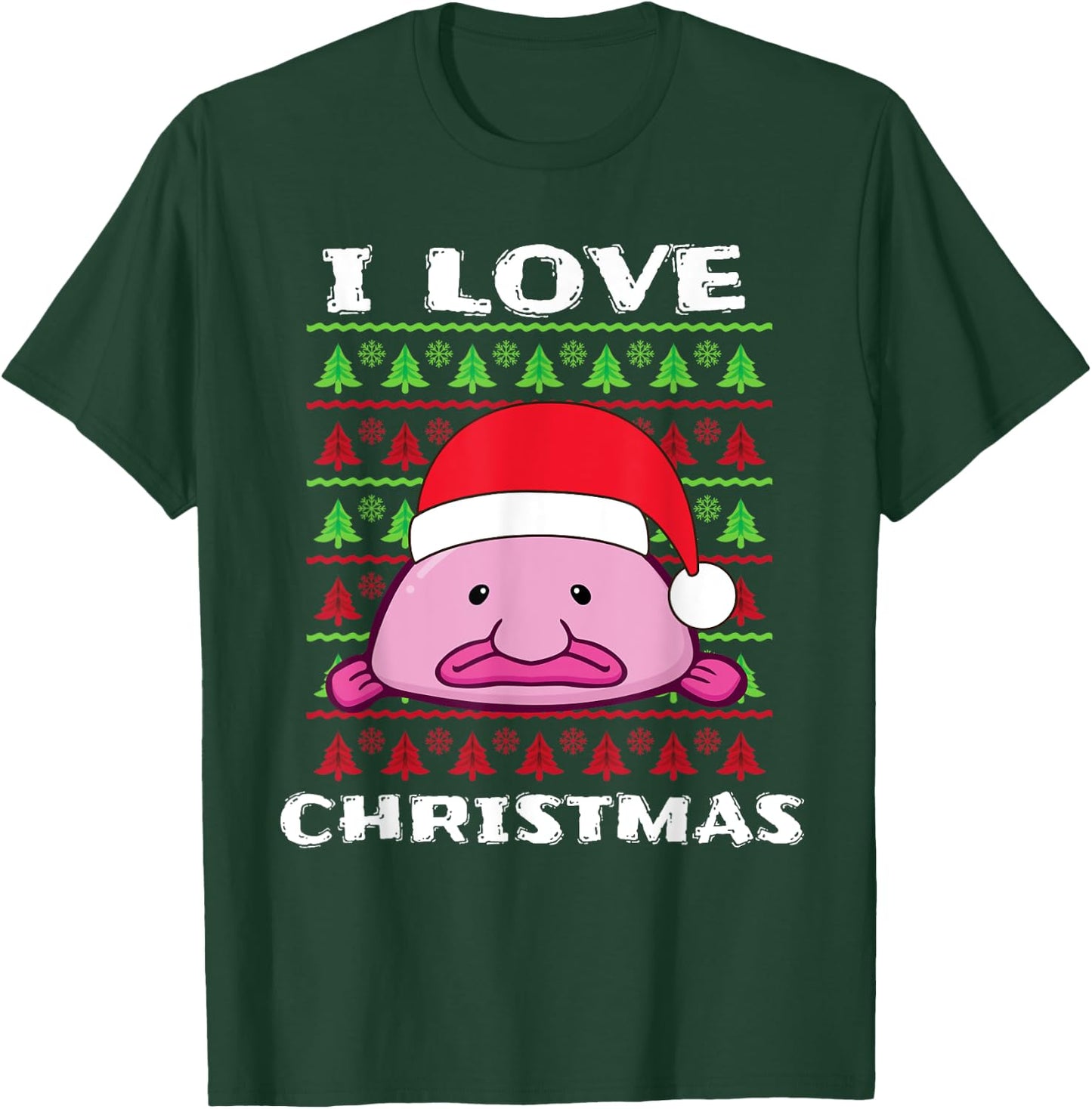 I Love Christmas Blobfish Santa Hat T-Shirt - T-Shirt | Forest