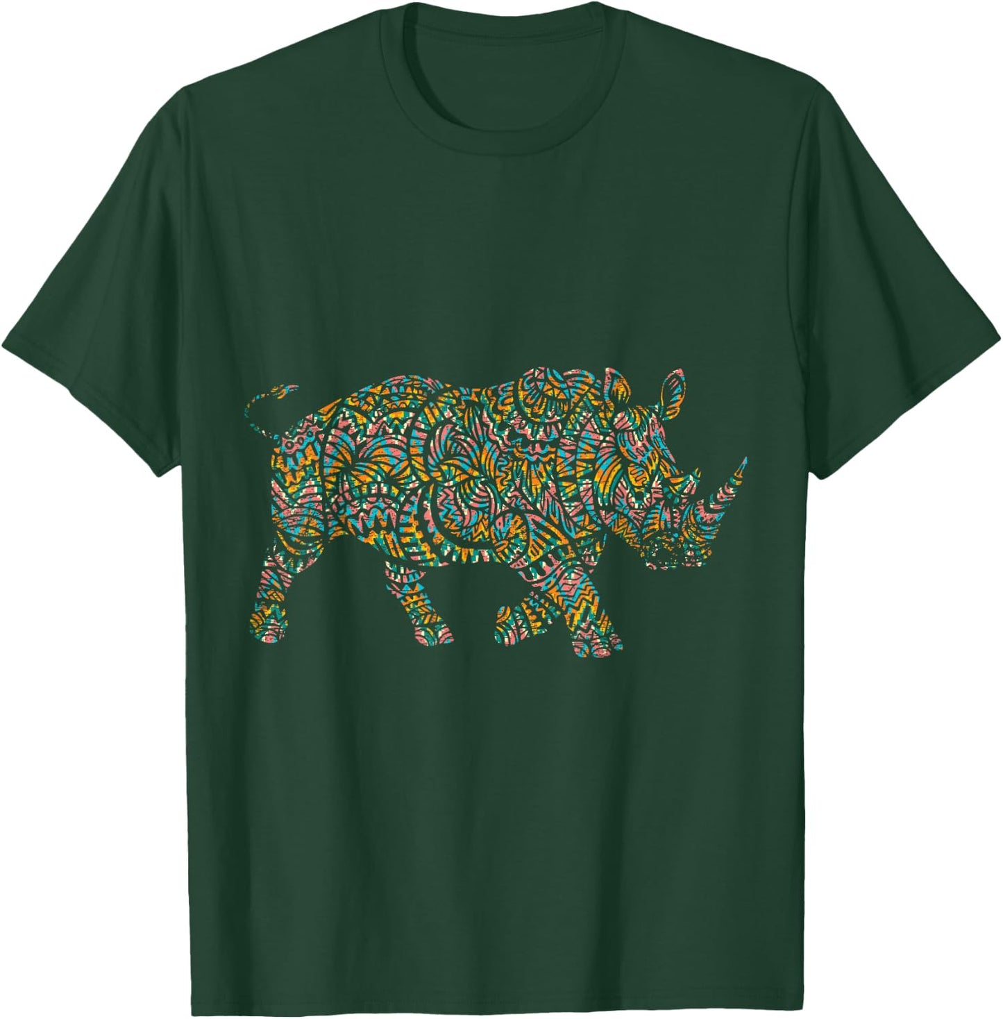 Rhino Shirts Colorful Rhino - Women, Girls - Black - Small - Short Sleeve - Classic Fit - Animal Print - Casual T-Shirt - T-Shirt | Forest