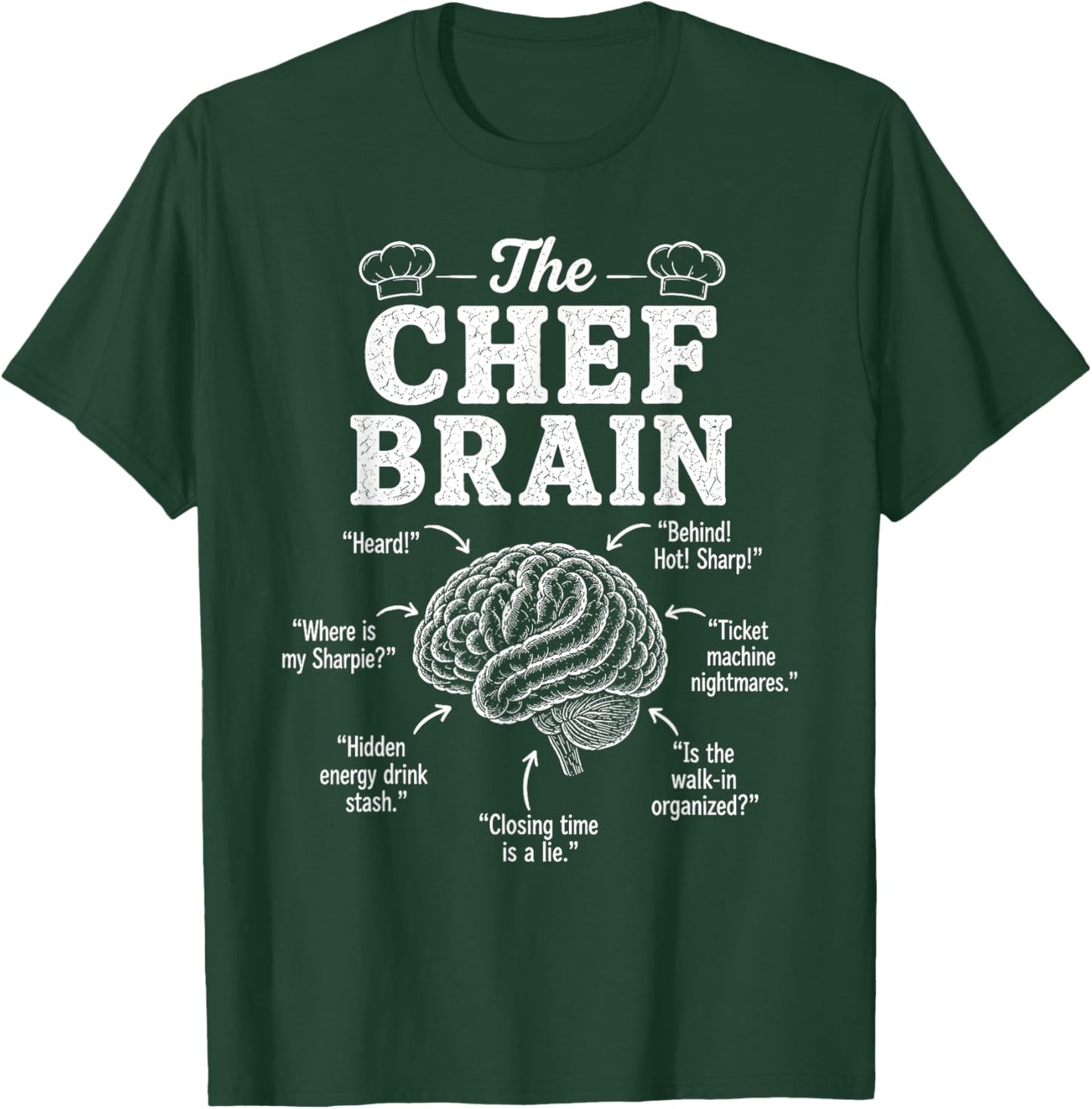 Chef Brain Heard Culinary Expert Cooking Kitchen Restaurant T-Shirt - T-Shirt | Forest