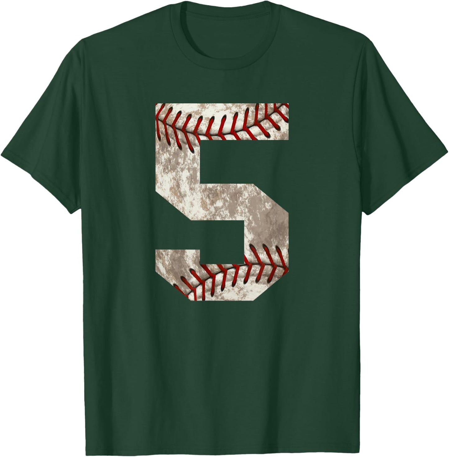 Baseball Jersey Number 5 Distressed Ball Sports T-Shirt - T-Shirt | Forest