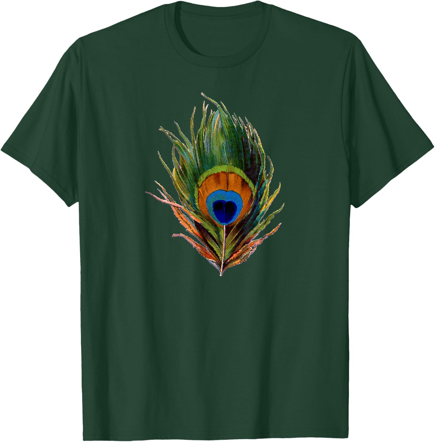 Vintage Peacock Feather Print T Shirt T-Shirt - T-Shirt | Forest