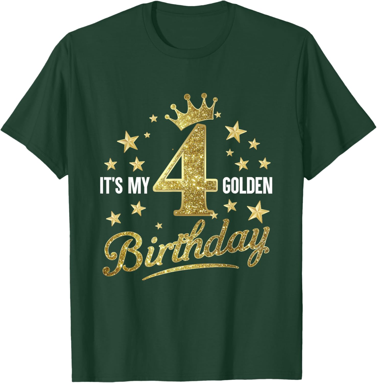 It's My 4th Golden Birthday 4 Year Old Bday Kids Groovy T-Shirt - T-Shirt | Forest