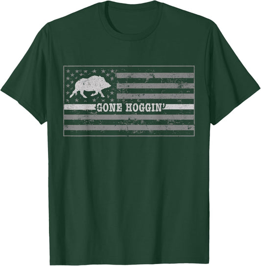 Dog Hog Hunting Shirt Gone Hoggin Hog Hunting Stuff T-Shirt - T-Shirt | Forest