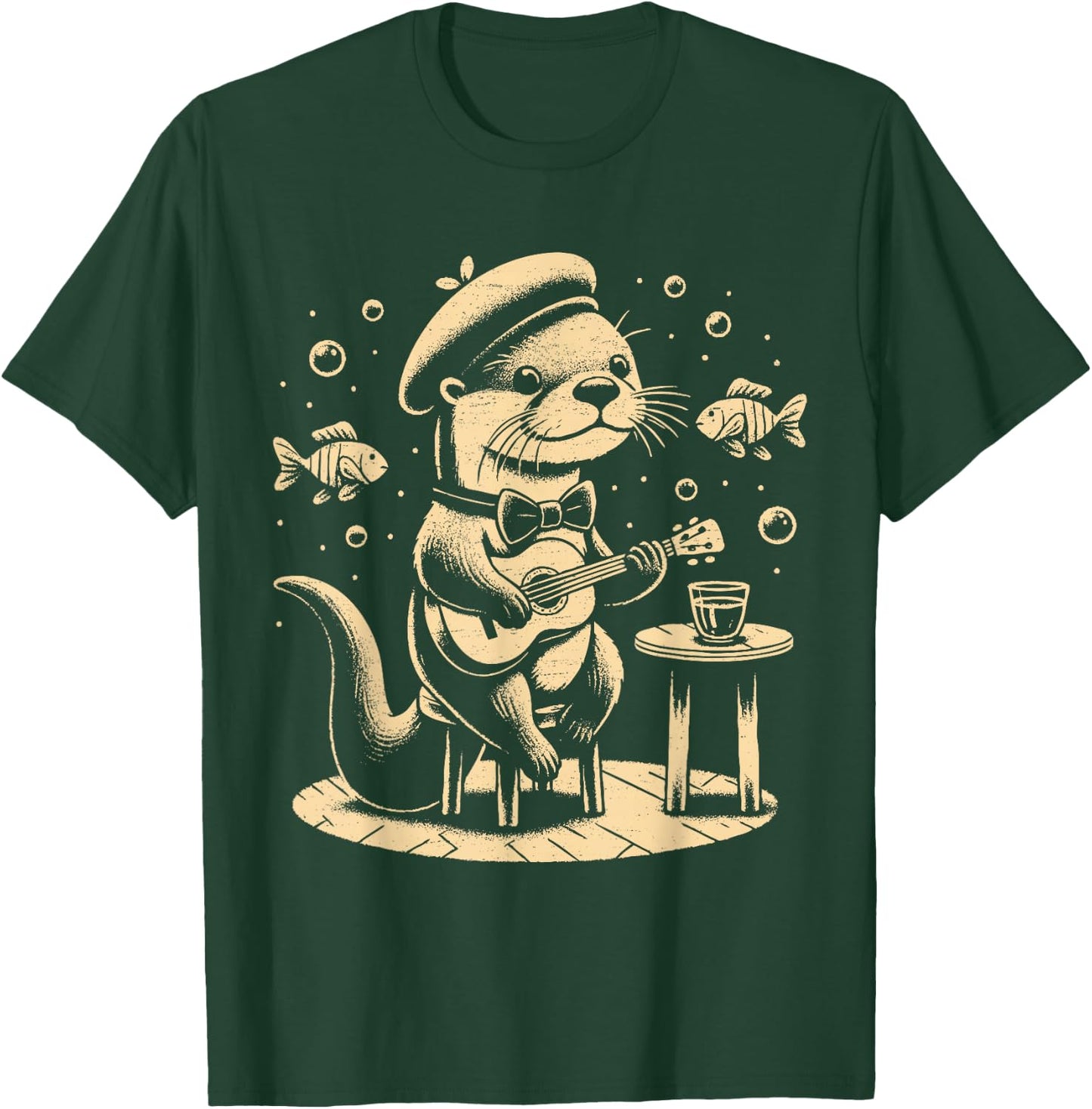 Funny Otter Playing Guitar Jazz Animal Music Otter Lover T-Shirt - T-Shirt | Forest