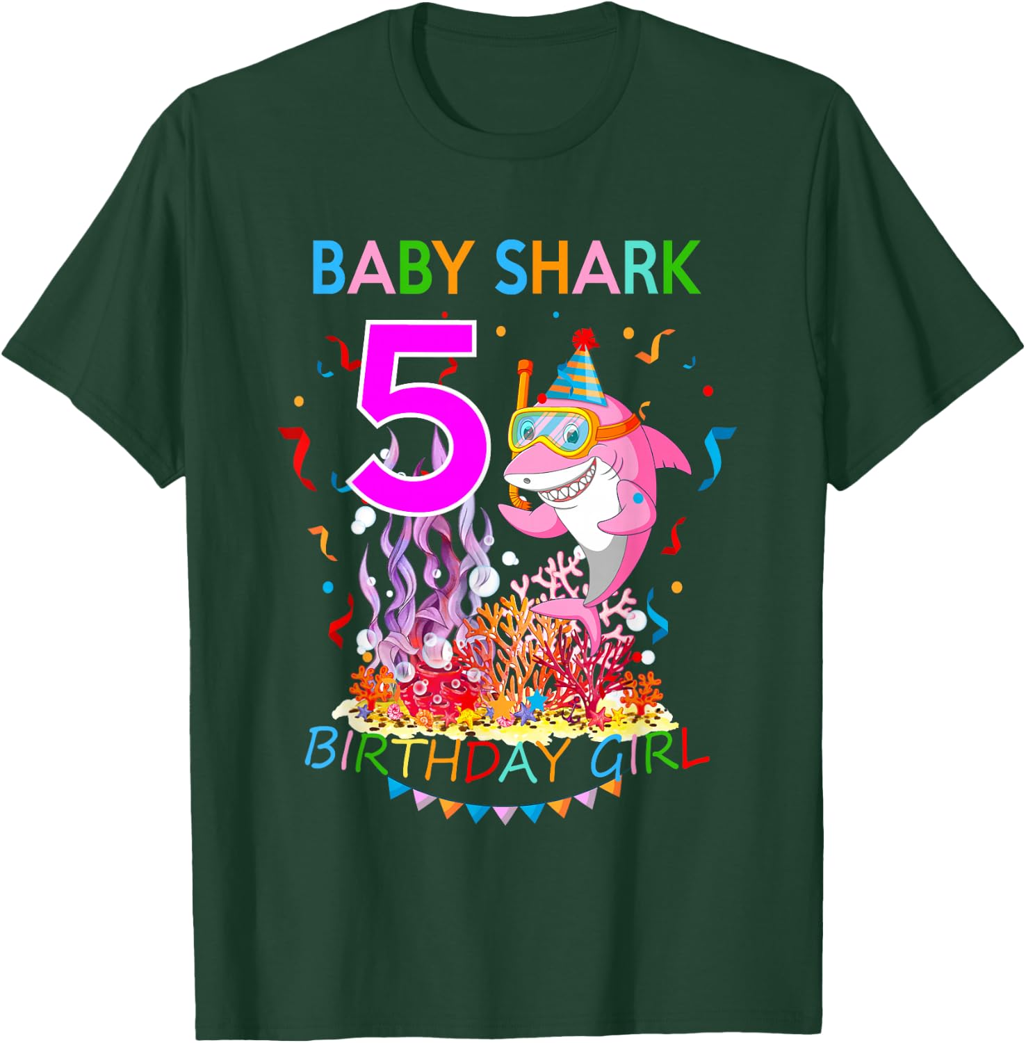Baby 5 Year Old Shark Birthday Girl Gift T-Shirt - T-Shirt | Forest
