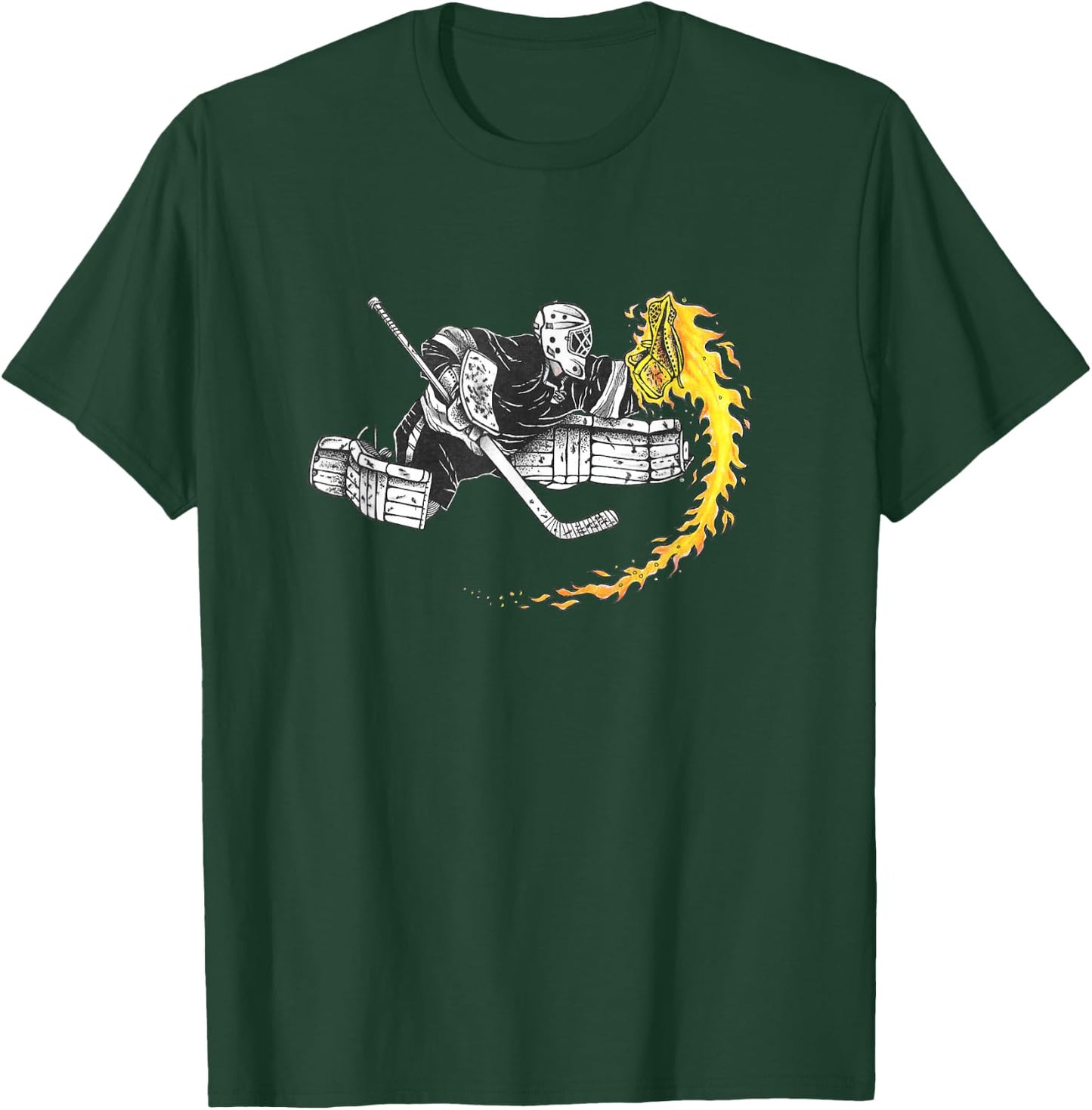 Hockey Goalie Glove on Fire SAVE! Men Women Youth T-Shirt - T-Shirt | Forest