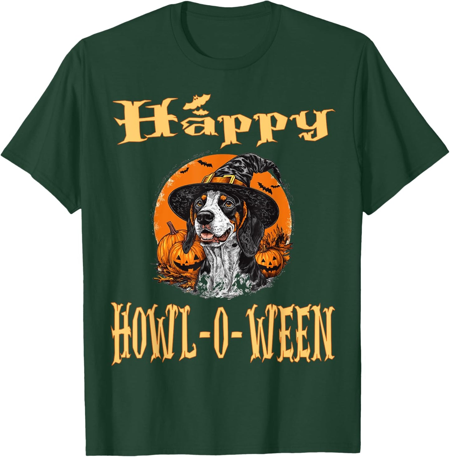 Bluetick Coonhound Dog Whitch Hat Halloween Pumpkin Spooky Men Women Kids T-Shirt - T-Shirt | Forest