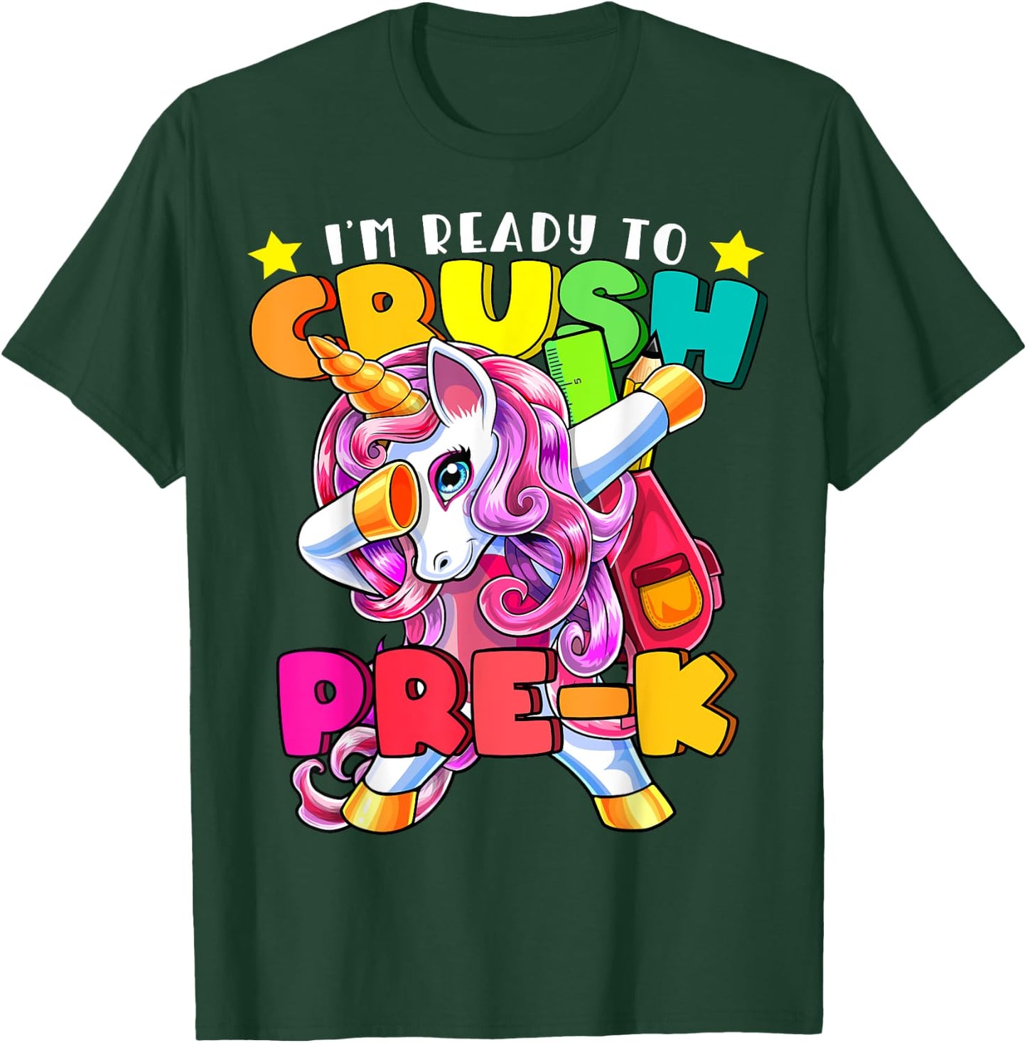 Crush Pre-K Dabbing Unicorn Back to School Girls T-Shirt - T-Shirt | Forest