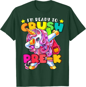 Crush Pre-K Dabbing Unicorn Back to School Girls T-Shirt - T-Shirt | Forest