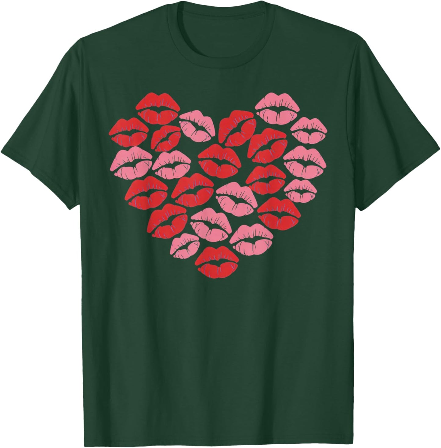 Lips Heart Pattern for Romantic Spirits Valentine's Day Fun T-Shirt - T-Shirt | Forest