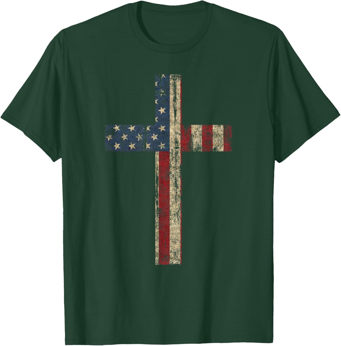 PATRIOTIC CROSS - American Flag Faith US Independence Day Men T-Shirt - T-Shirt | Forest