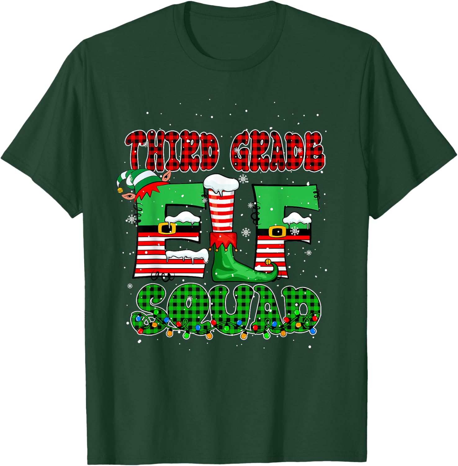 Third Grade Elf Squad Christmas Elf Lover Teachers Students T-Shirt - T-Shirt | Forest