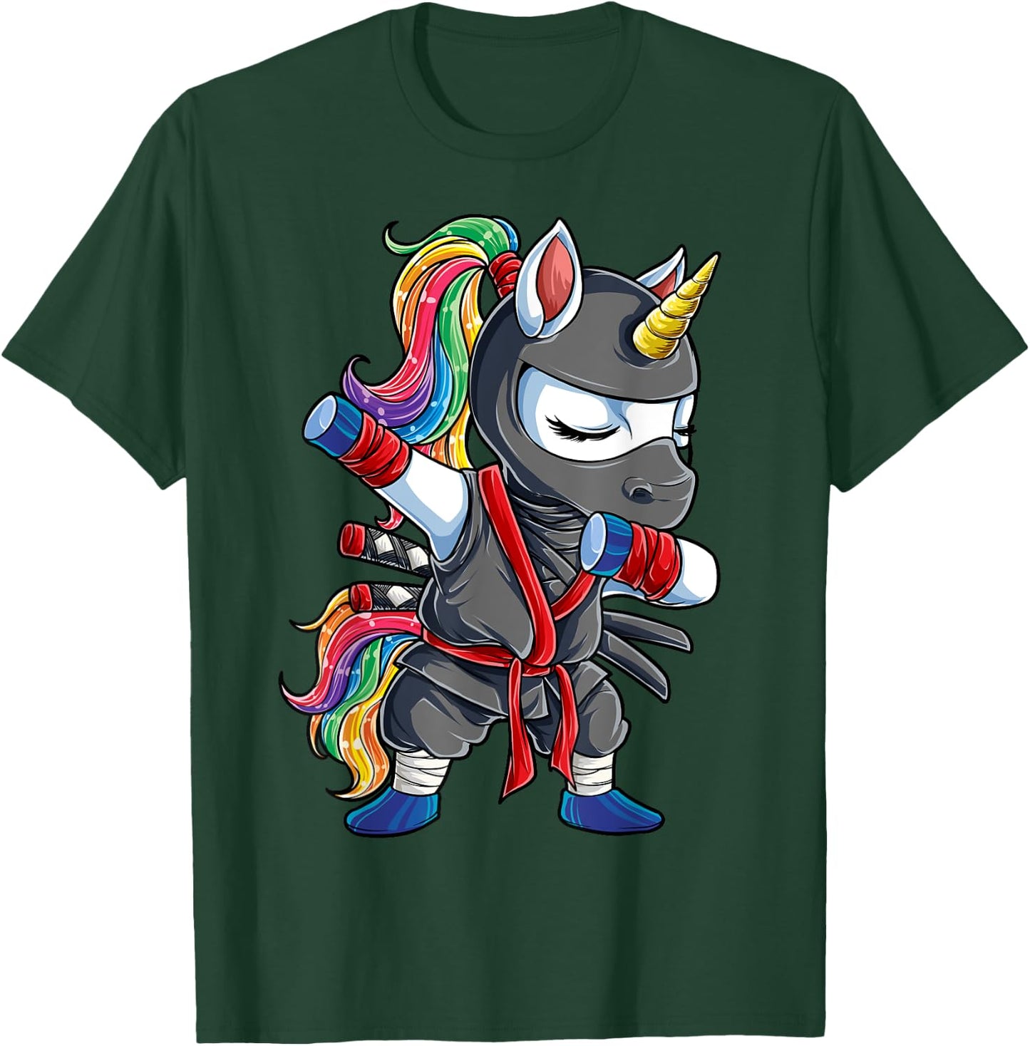 Dabbing Ninja Unicorn T Shirt Girls Rainbow Martial Arts T-Shirt - T-Shirt | Forest