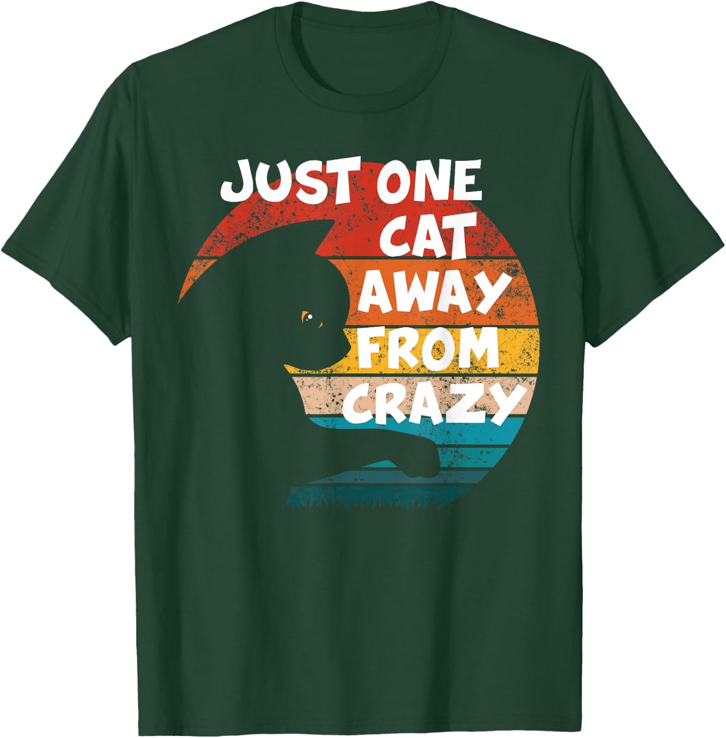 Funny Retro Vintage Cat | Just One Cat Away From Crazy Women Kids T-Shirt - T-Shirt | Forest