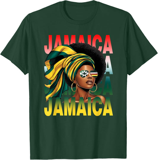 Proud Jamaican Afro Black Woman Jamaica Flag Pride T-Shirt - T-Shirt | Forest