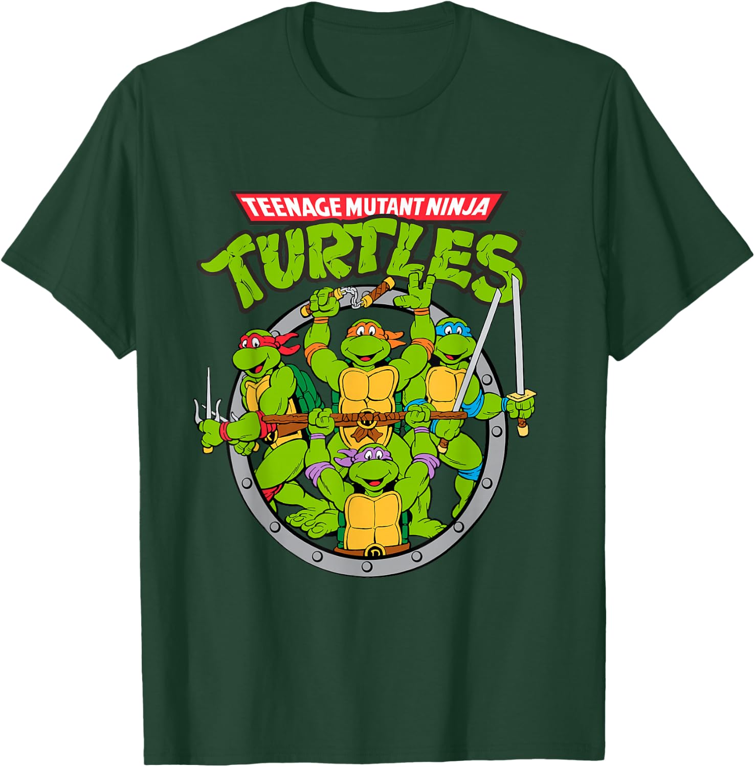 Tmnt Logo With Characters In Sewer Shape T-Shirt - T-Shirt | Forest