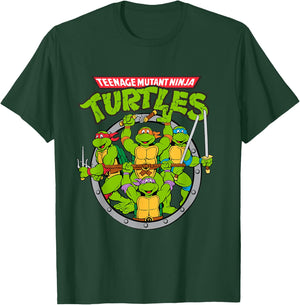 Tmnt Logo With Characters In Sewer Shape T-Shirt - T-Shirt | Forest