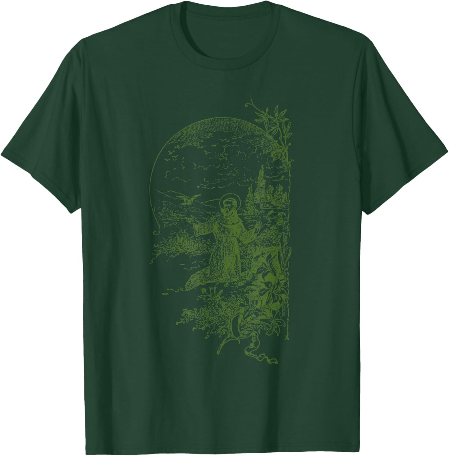 St Francis of Assisi Vintage Saints Catholic Ecology Animals T-Shirt - T-Shirt | Forest