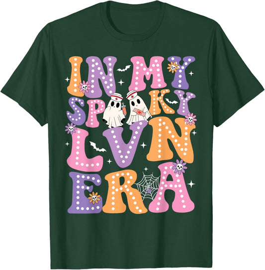 Groovy In My Spooky LVN Era Ghost Nurse Halloween Nursing T-Shirt - T-Shirt | Forest