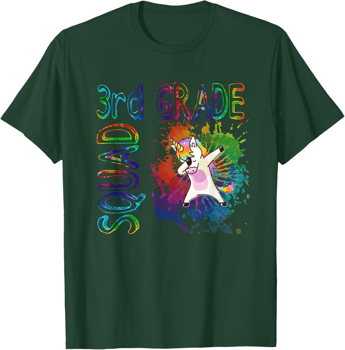 3rd Grade Squad Third Grade Dabbing Unicorn Tie Dye Design T-Shirt - T-Shirt | Forest