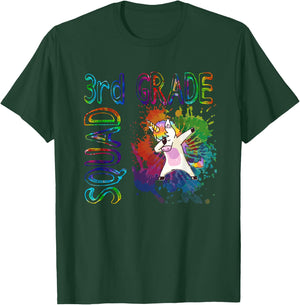 3rd Grade Squad Third Grade Dabbing Unicorn Tie Dye Design T-Shirt - T-Shirt | Forest