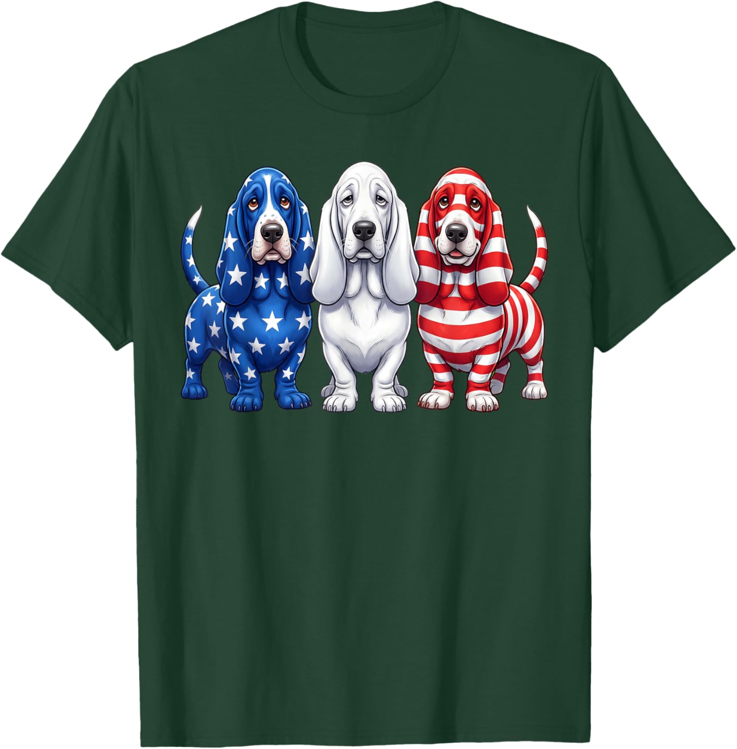 Basset Hound American Flag 4th of July Independence Day T-Shirt - T-Shirt | Forest