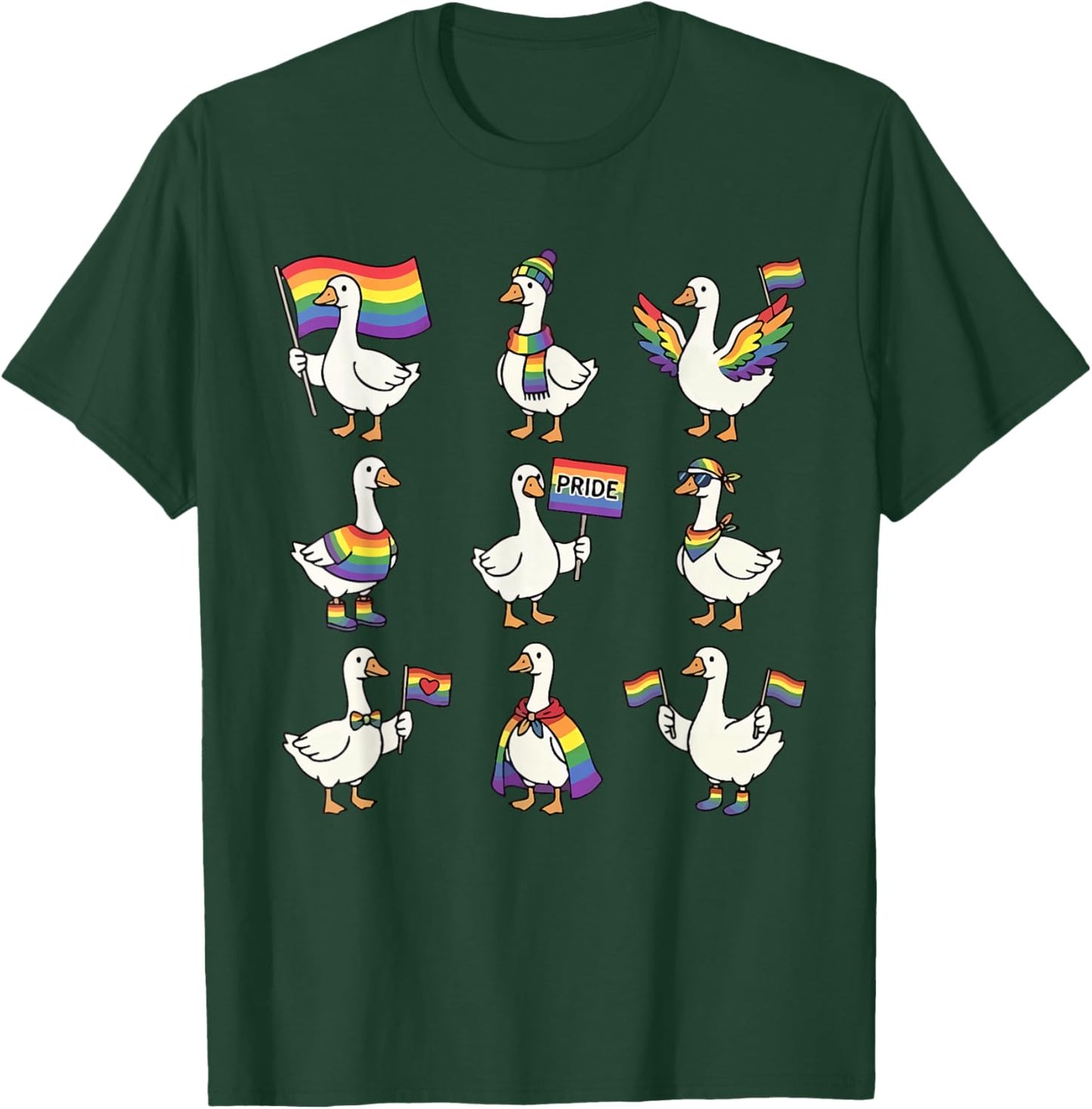 Rainbow Flag LGBTQ Goose Gay Pride Month Duck Equality Ally T-Shirt - T-Shirt | Forest