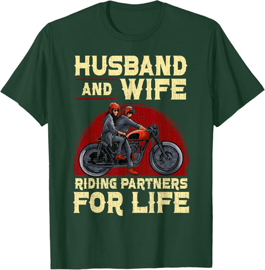 Biker Husband Wife Matching Couple Anniversary Motorcycle T-Shirt - T-Shirt | Forest