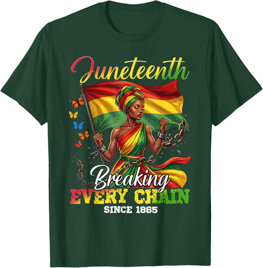 Juneteenth Freedom Breaking Every Chain Since 1865 Men Women T-Shirt - T-Shirt | Forest