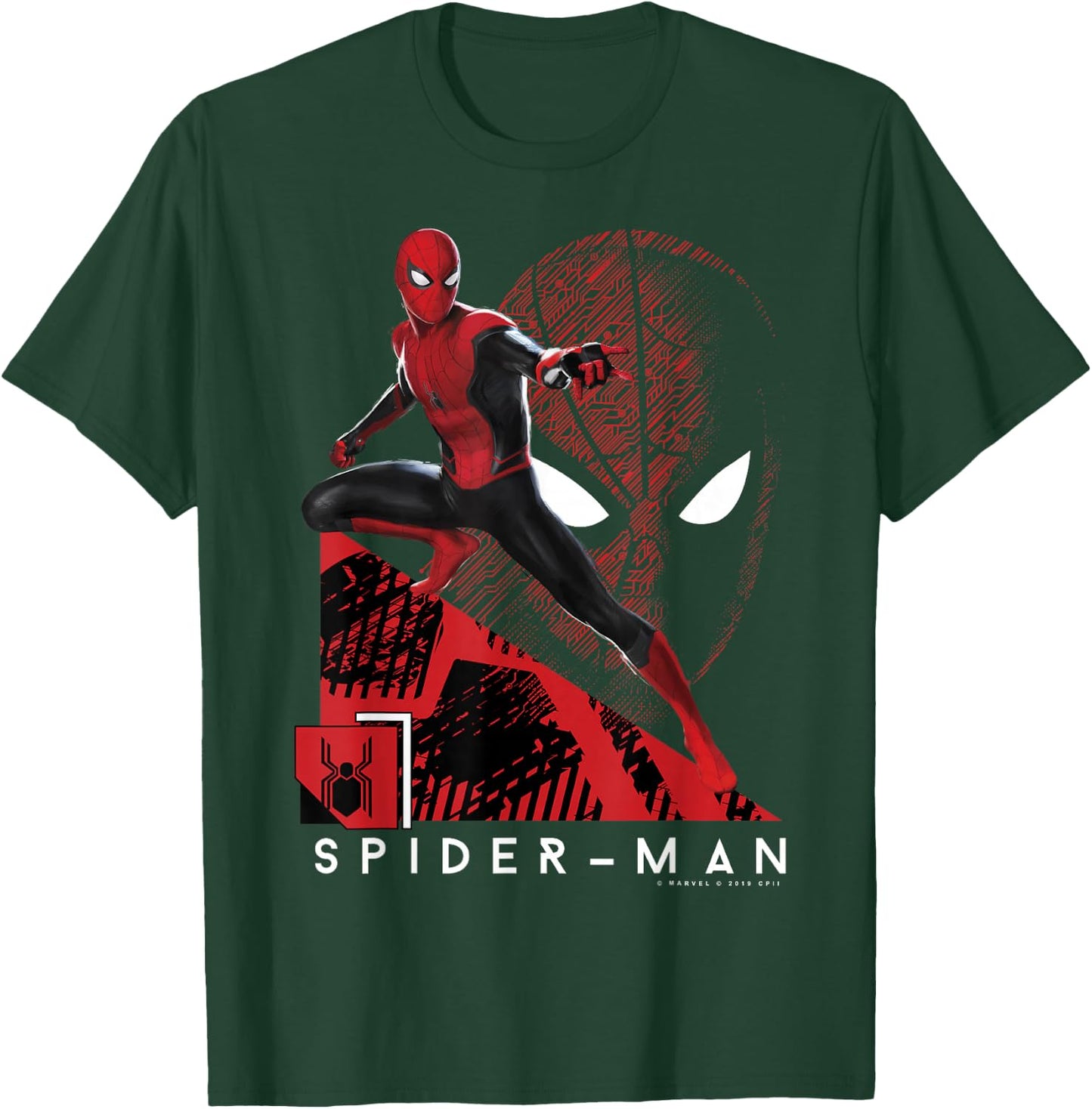 Marvel Spider-Man Far from Home Portrait Tech Background Small T-Shirt - T-Shirt | Forest