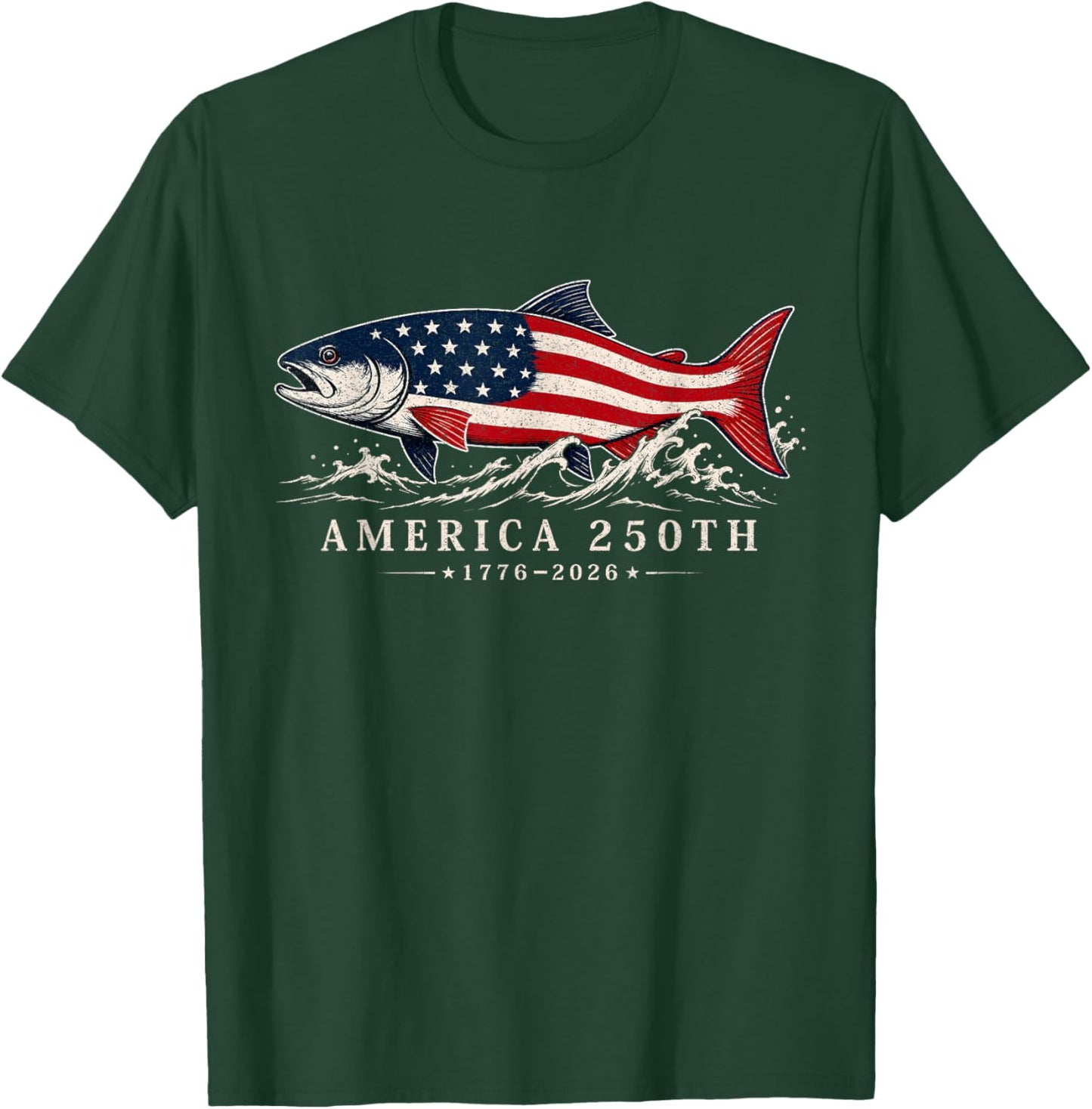 250 America Years 1776 2026 Fishing USA Flag 250th Birthday T-Shirt - T-Shirt | Forest