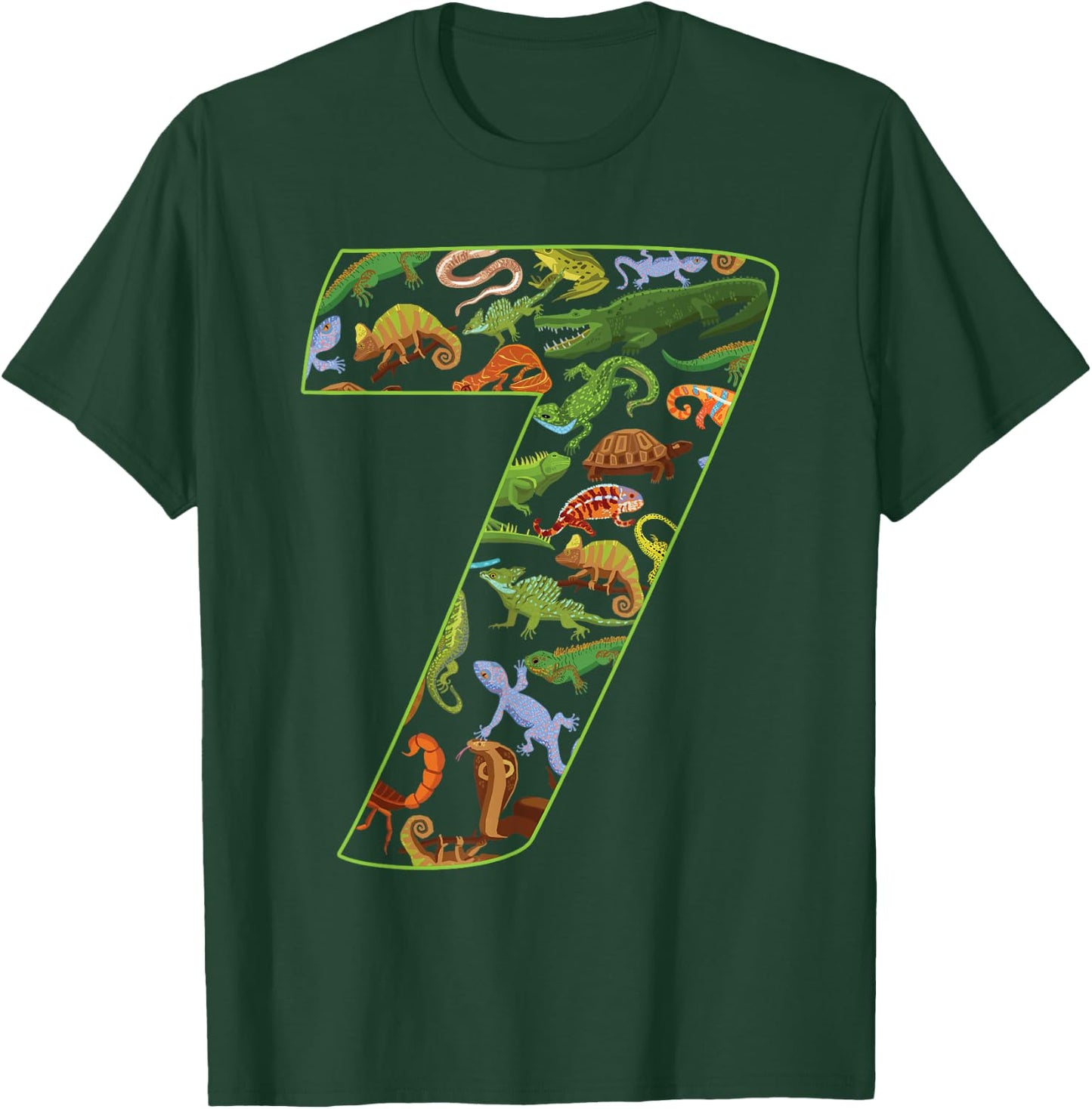 Cool 7 Reptile Theme 7th Birthday Party 7 Years Old T-Shirt - T-Shirt | Forest