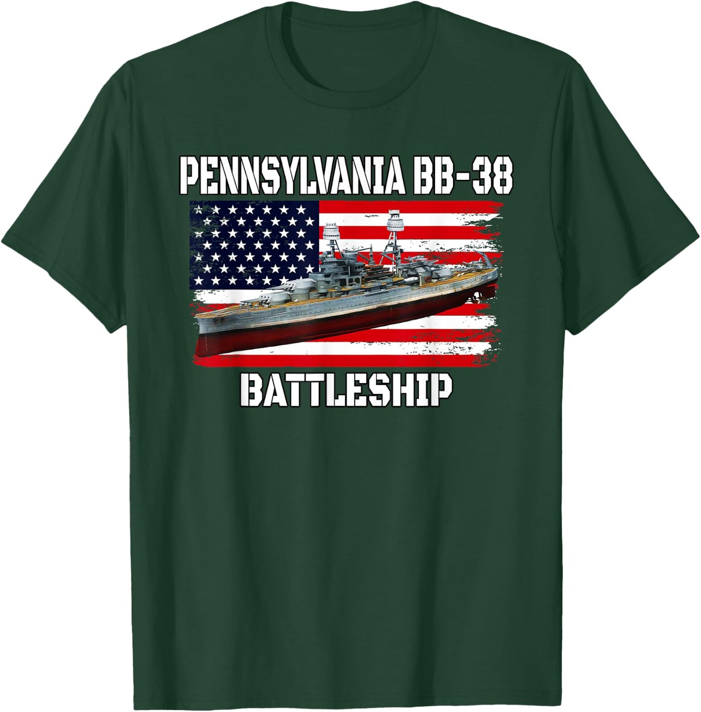 USS Pennsylvania BB-38 Battleship Veteran Father Dad Grandpa T-Shirt - T-Shirt | Forest