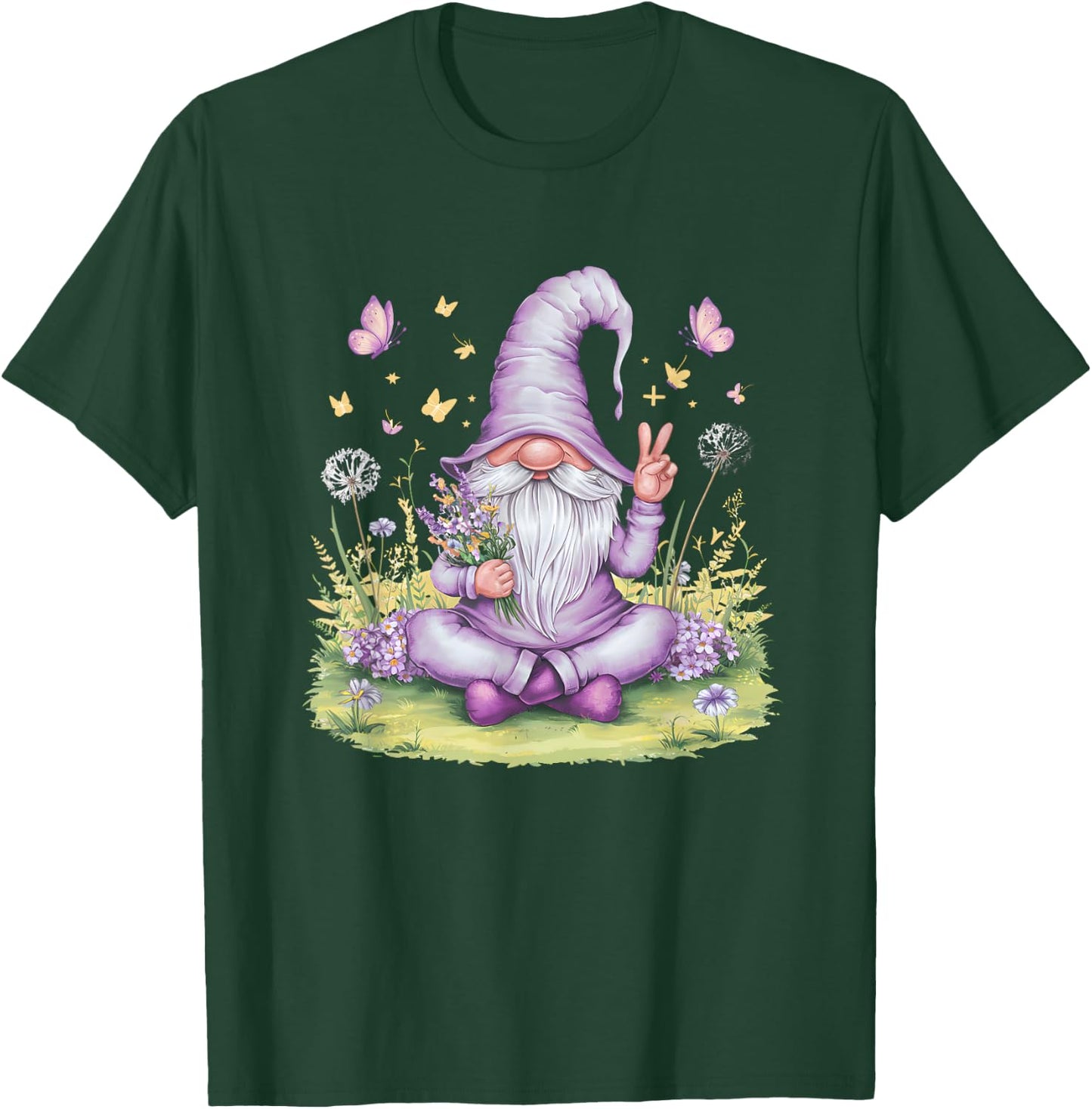 Peaceful Garden Gnome with Flowers And Butterflies T-Shirt - T-Shirt | Forest