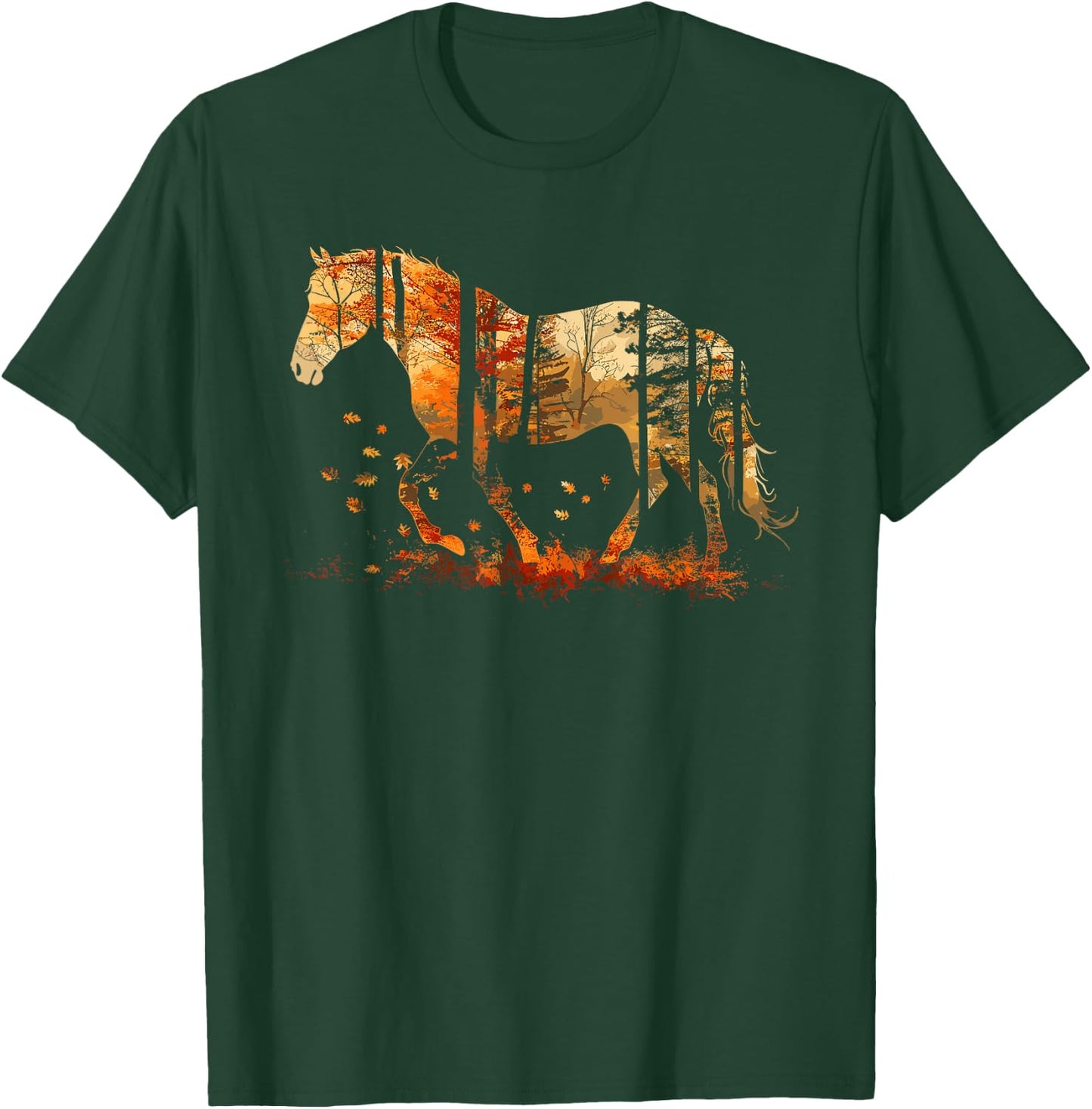 Cute Horse Lover Autumn Leaves Pony Animal Wildlife T-Shirt - T-Shirt | Forest