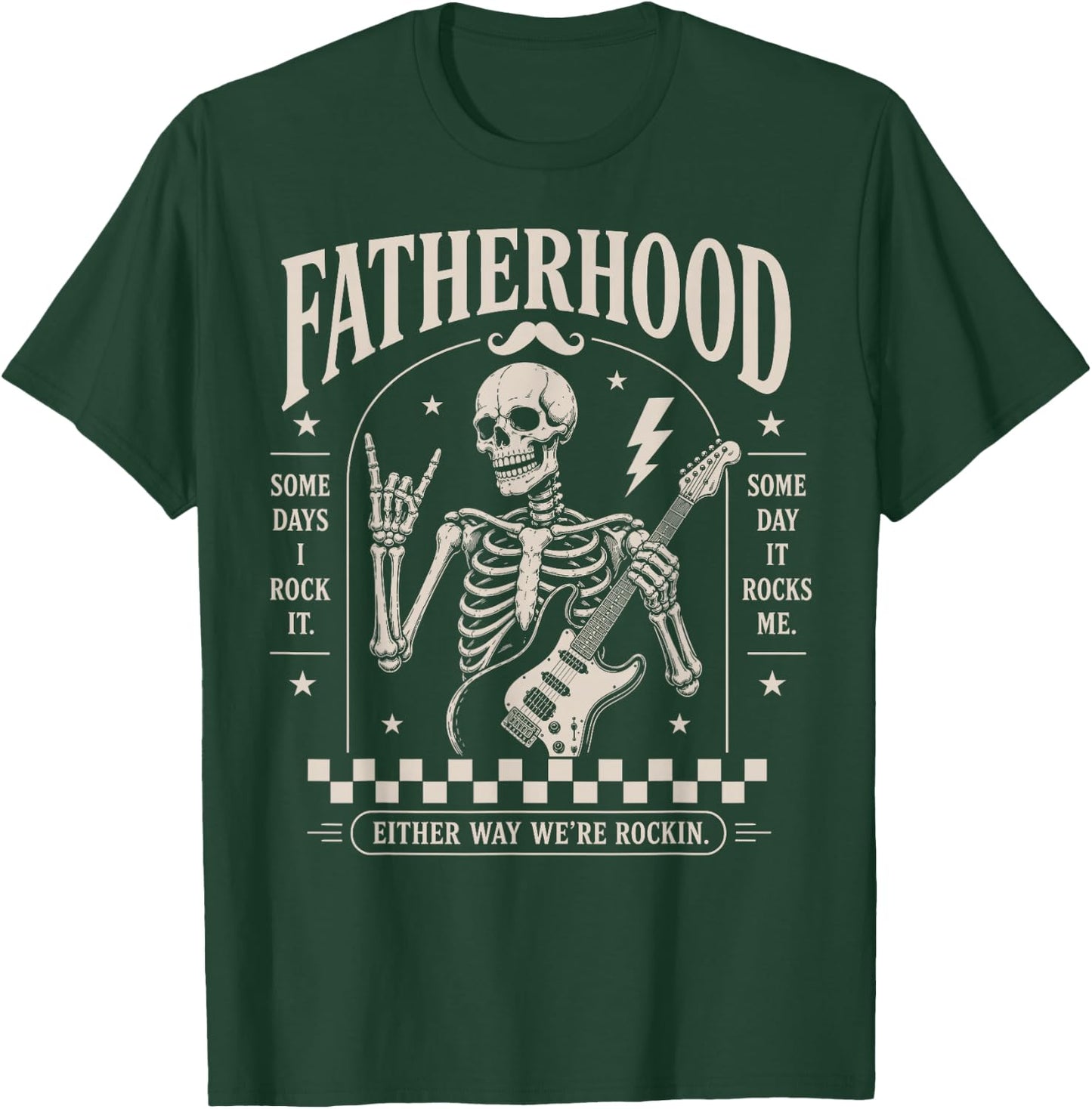 Fatherhood Skeleton Dad Playing Guitar Rock Men Fathers Day T-Shirt - T-Shirt | Forest