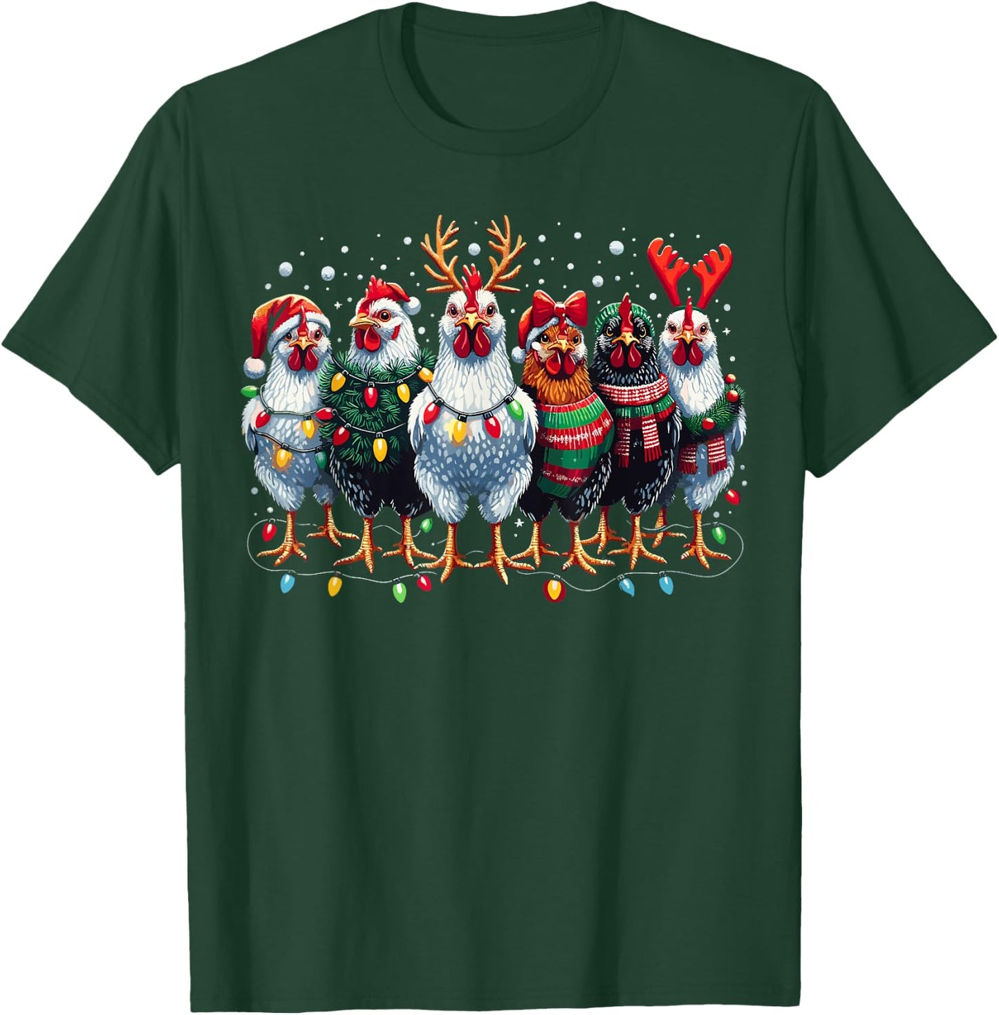 Chicken Christmas Lights Farm Xmas T-Shirt - T-Shirt | Forest