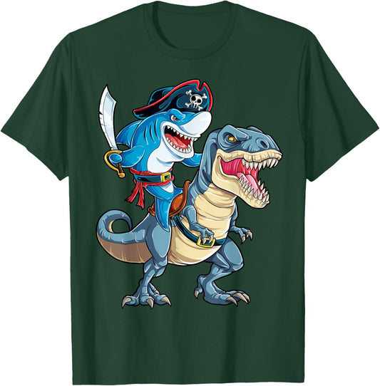 Shark Pirate Dinosaur T rex T Shirt Jawsome Boys Kids Men T-Shirt - T-Shirt | Forest