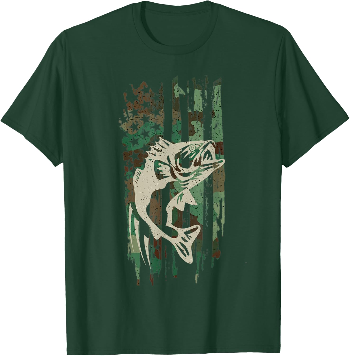 Camouflage American US Flag Bass Fishing Fisherman Men Boys T-Shirt - T-Shirt | Forest