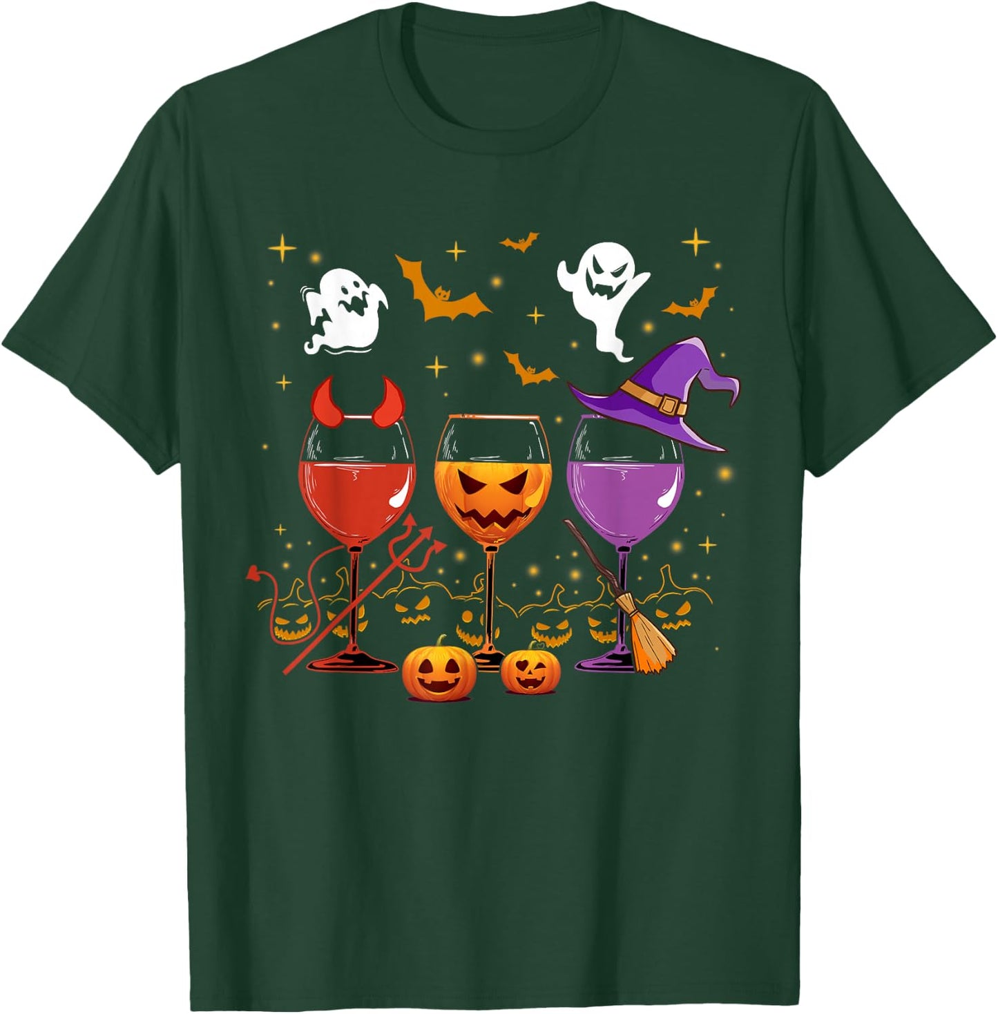 Halloween Wine Glass Shirt Witchcraft Dracula Pumpkin T-Shirt - T-Shirt | Forest