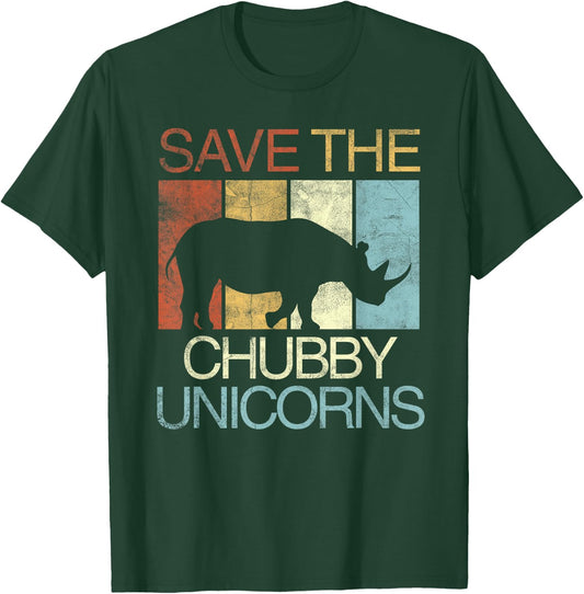 Save The Chubby Unicorns Retro Vintage Colors T-Shirt - T-Shirt | Forest