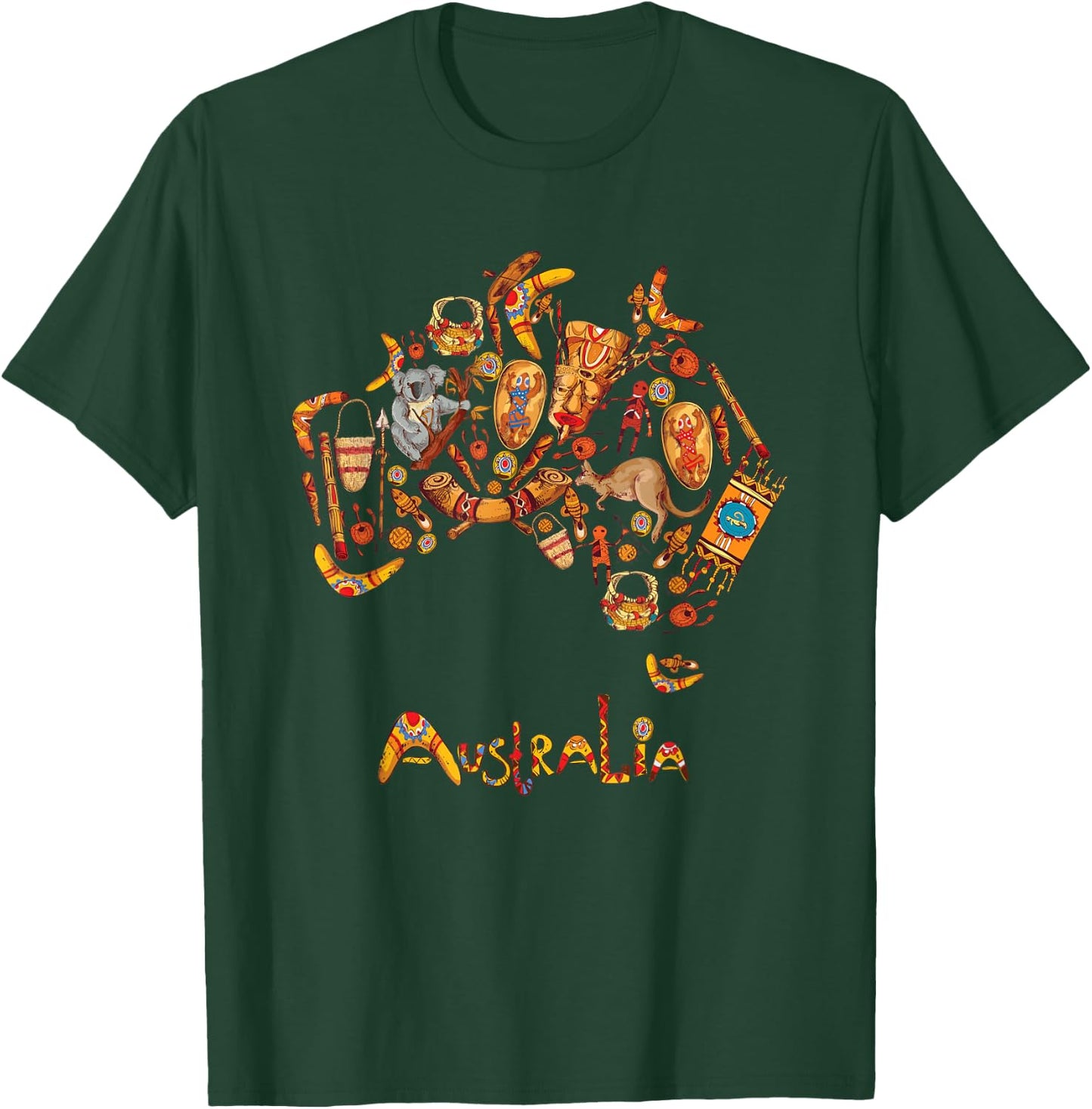 Australia Map Koalas Kangaroos Boomerangs Sydney Opera T-Shirt - T-Shirt | Forest