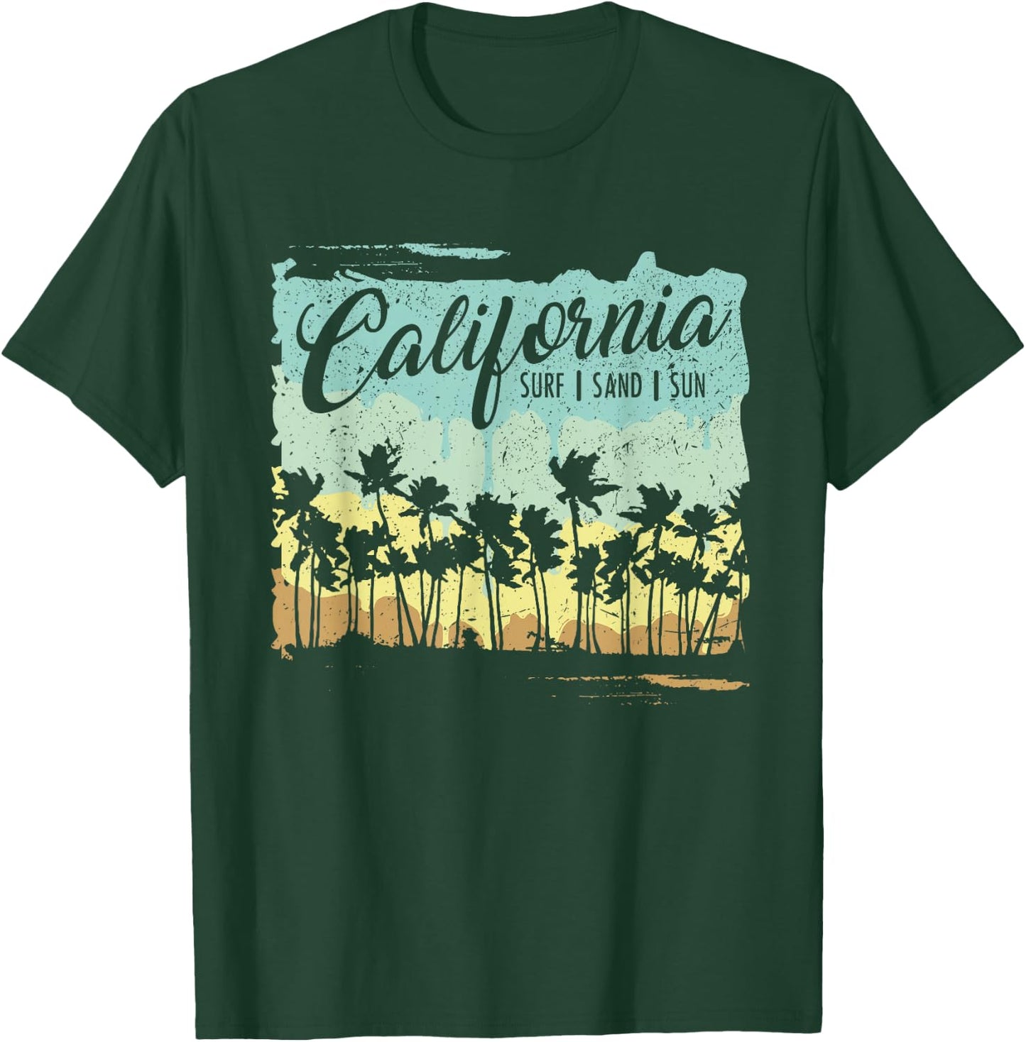 California - Surfing Beach Summer Vintage Retro Surf Gift T-Shirt - T-Shirt | Forest