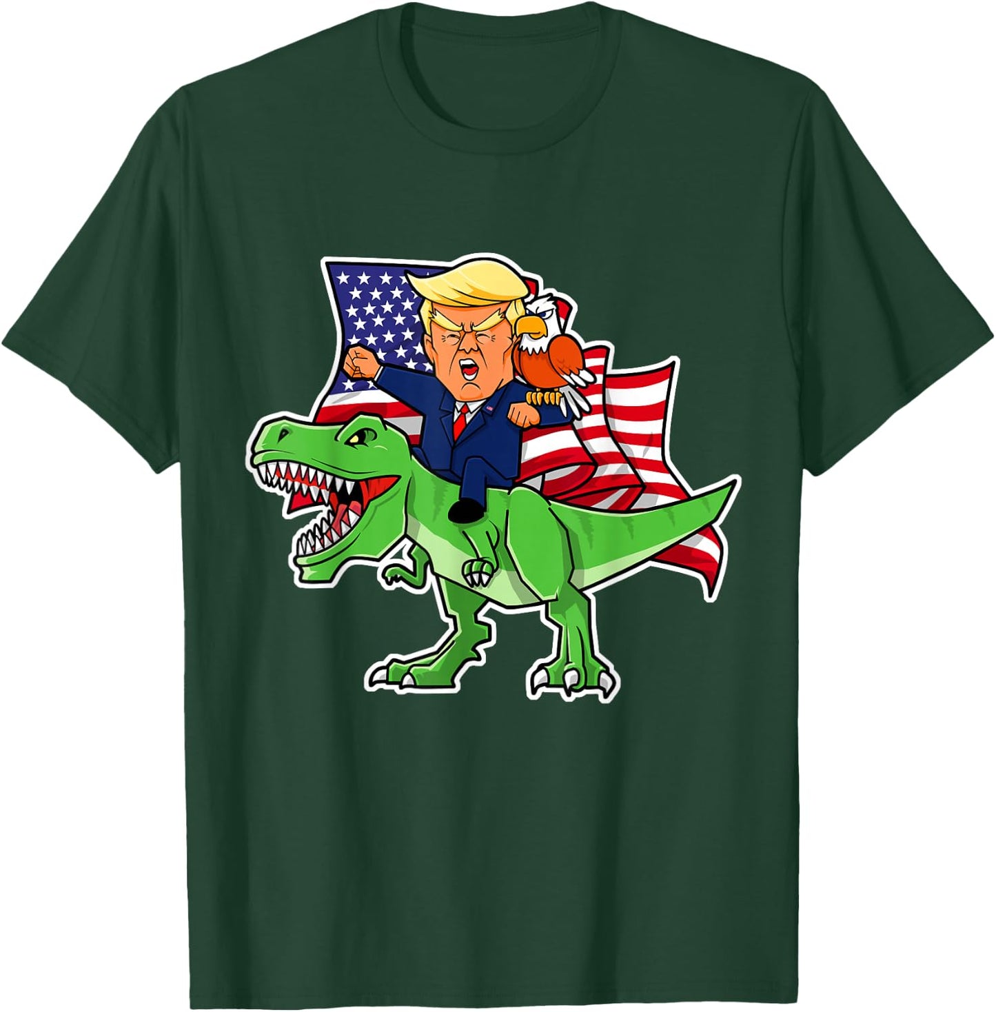 Trump Riding a Dinosaur TRex Funny Merica Patriotic July 4th T-Shirt - T-Shirt | Forest