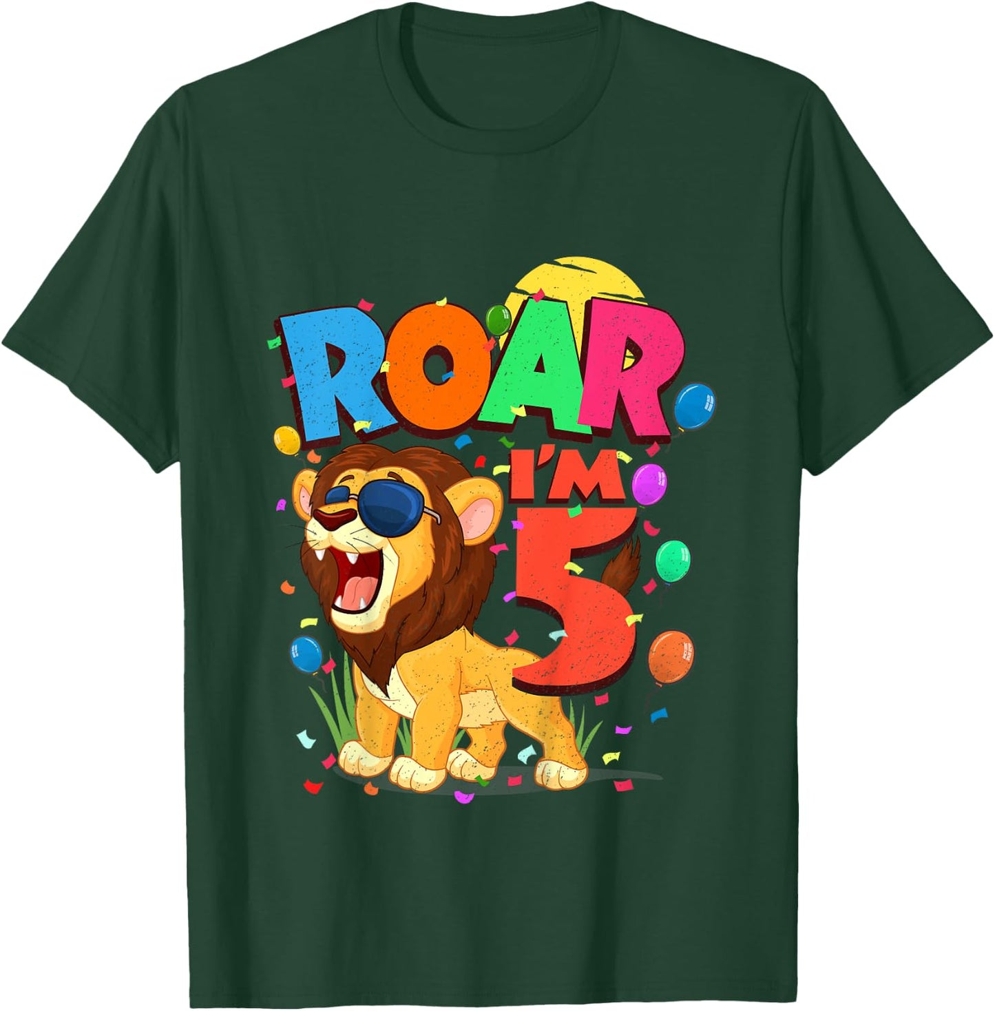 Kids 5th Birthday ROAR I'M 5 Year Old Shirt Boys Lion Safari Gift T-Shirt - T-Shirt | Forest