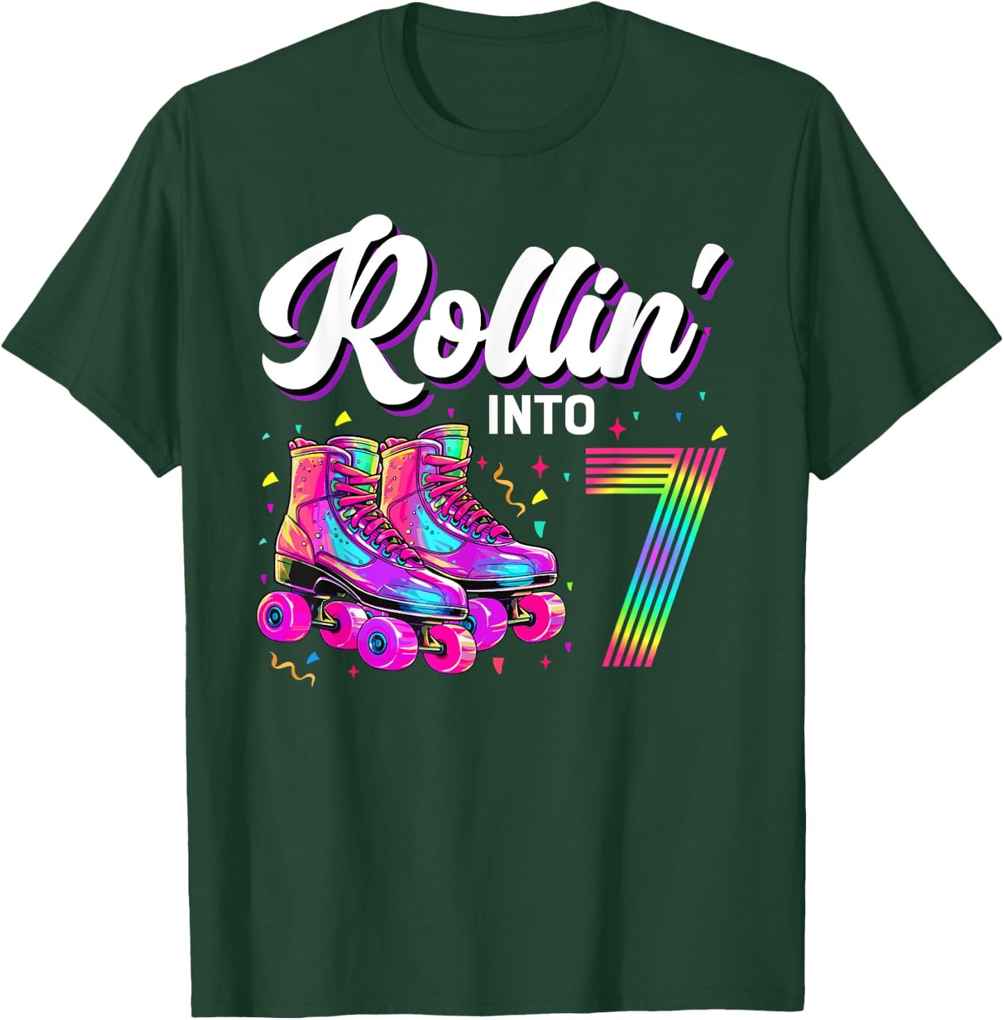 7th Birthday Shirt Girl 7 Year Old Roller Skate Skating T-Shirt - T-Shirt | Forest